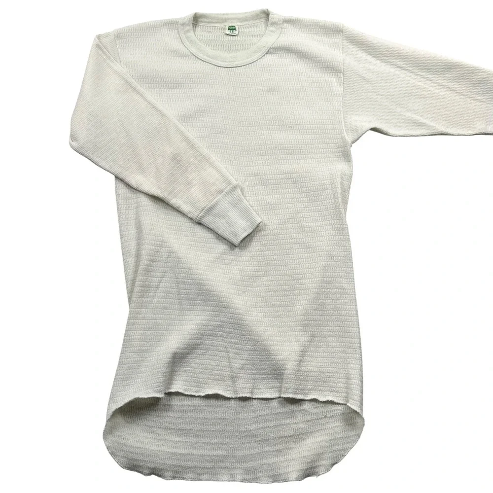 Hanes Thermal Shirt Men L White Vintage Waffle Knit Long Sleeve Base Layer USA